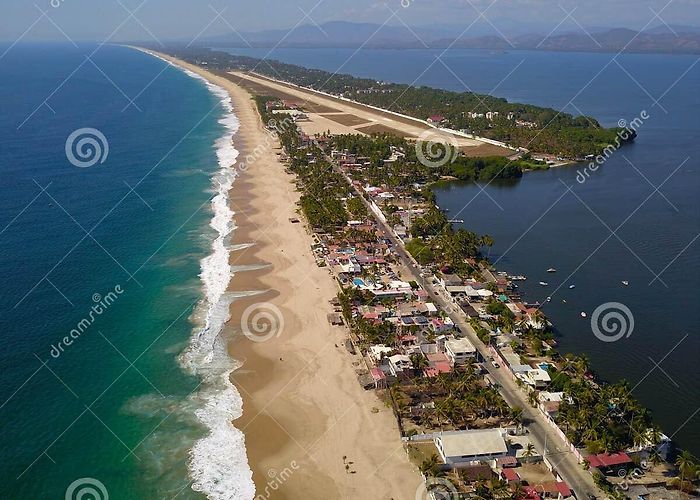 pie de la cuesta Vertical Aerial View of the Sea, the Coyuca Lagoon and the Air ... photo