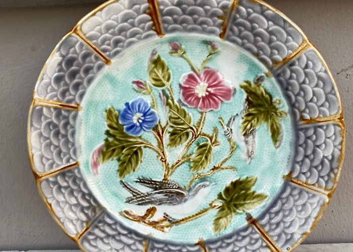 Nimy French Majolica Bird Plate Nimy Les Mons, Circa 1890 | Chairish photo